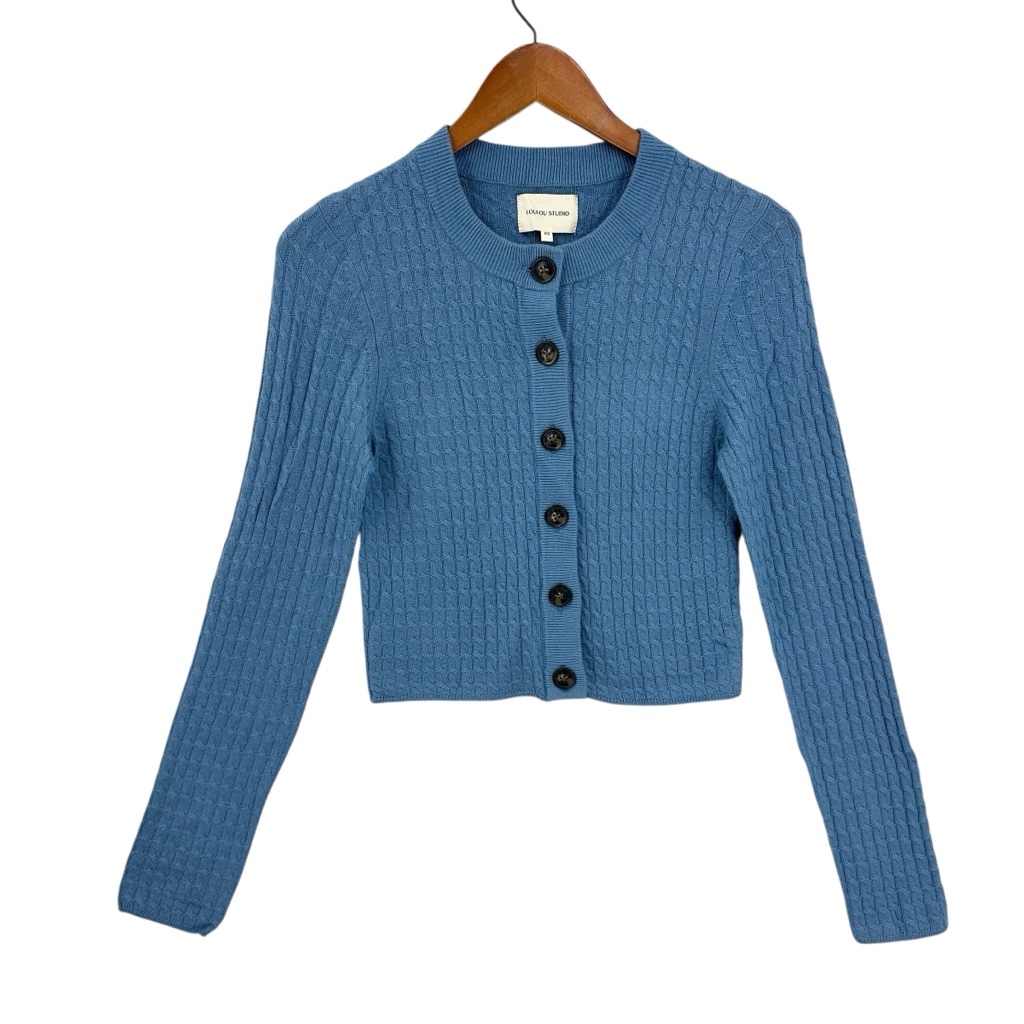 Loulou Studio Cropped Cardigan Sweater Blue